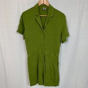 ASOS Women's Solid Green Short Sleeve V Neck Button Front Romper Casual Size 8